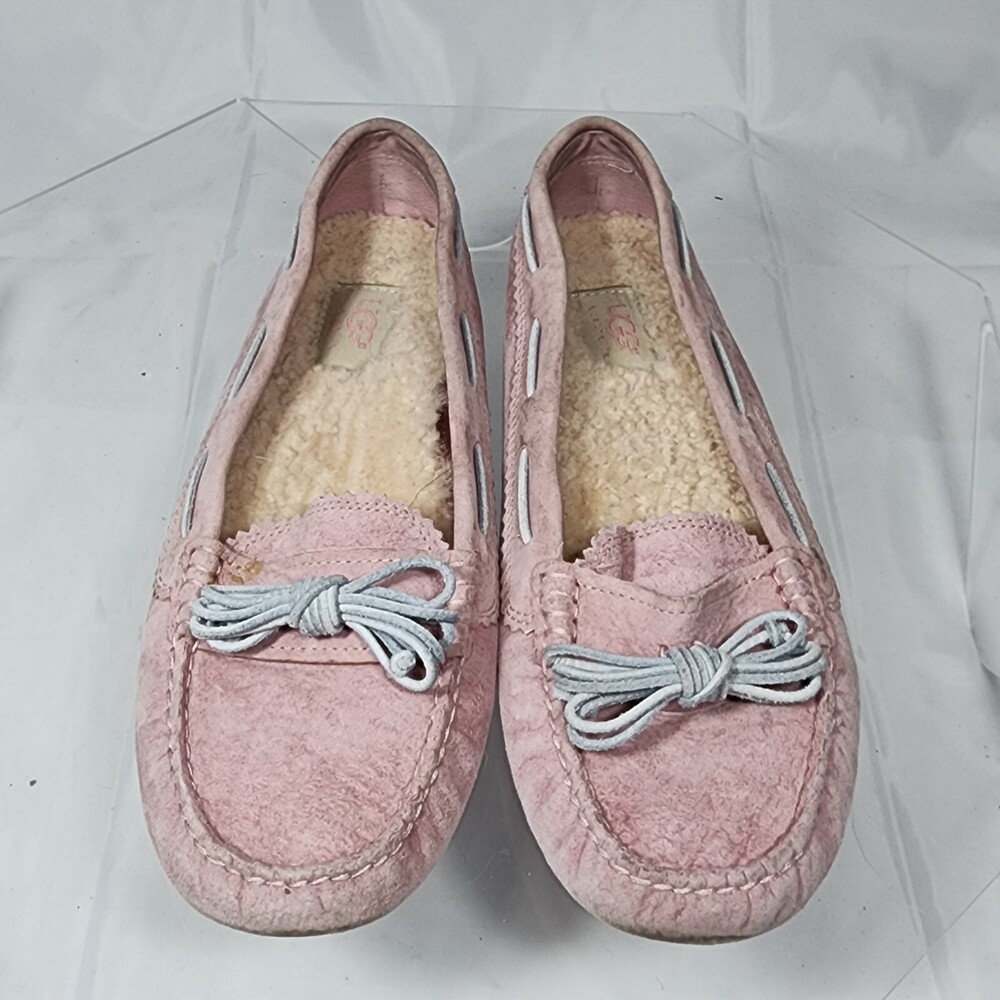 UGG Australia Women 9 Meena Pink Suede Leather Slip On Loafers/Slippers/Moccasin
